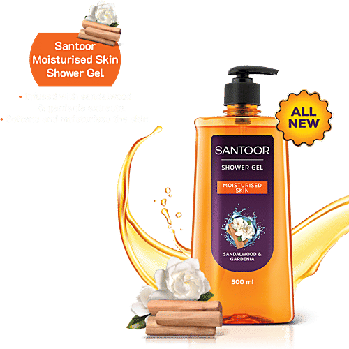 Santoor Sandalwood & Gardenia Shower Gel, 500 ml Bottle 