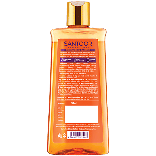 Santoor Sandalwood & Gardenia Shower Gel, 250 ml Bottle For Moisturised Skin