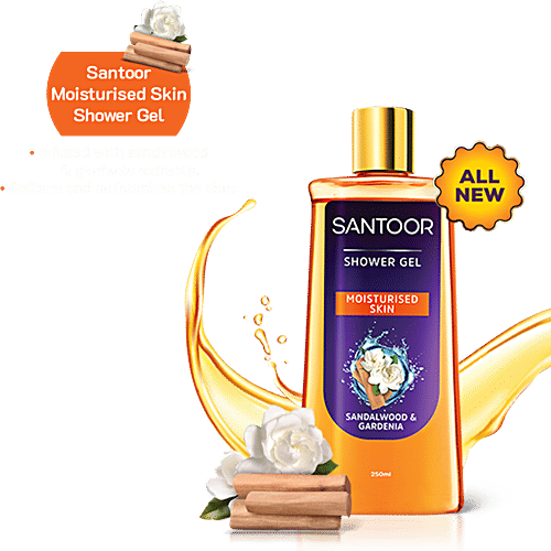 Santoor Sandalwood & Gardenia Shower Gel, 250 ml Bottle For Moisturised Skin