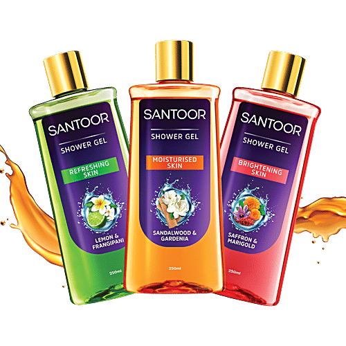 Santoor Sandalwood & Gardenia Shower Gel, 250 ml Bottle For Moisturised Skin