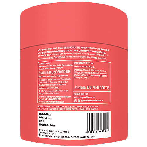 Whats Up Wellness X Gut Health Mango Flavour Prebiotics & Probiotics Gummies, 15 pcs No Added Sugar, Gluten Free, Reduce Constipation, Strengthen Immunity