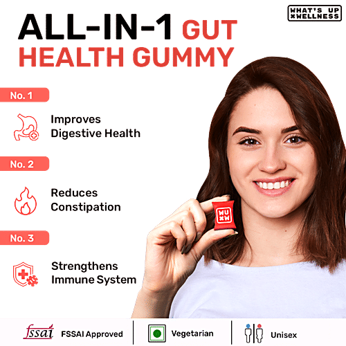 Whats Up Wellness X Gut Health Mango Flavour Prebiotics & Probiotics Gummies, 15 pcs No Added Sugar, Gluten Free, Reduce Constipation, Strengthen Immunity