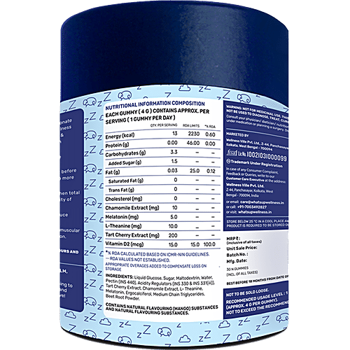 Whats Up Wellness X Sleep Mango Flavour Daily Health Gummies, 30 pcs  Gluten Free, Deep Sleep, Muscle Relaxation