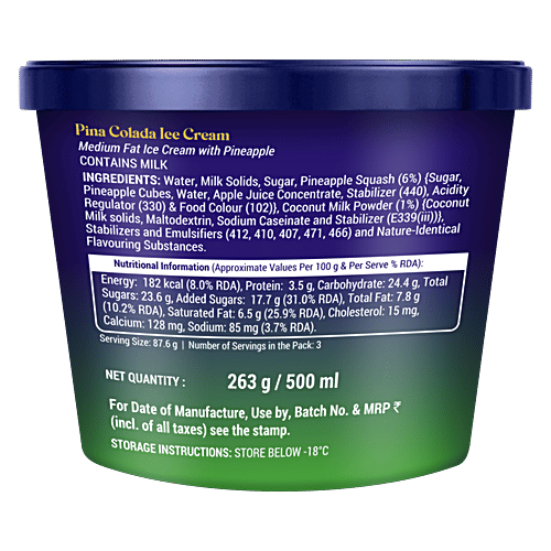 Mother Dairy Pina Colada Ice Cream, 500 ml Tub 