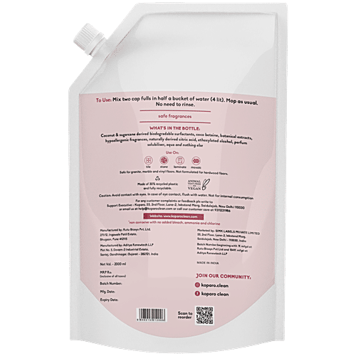 Koparo Clean Floor Cleaner Liquid - Jasmine Fragrance, Tile & Marble Cleaner, 2 L Pouch With Natural Surfactants & Bio Enzymes