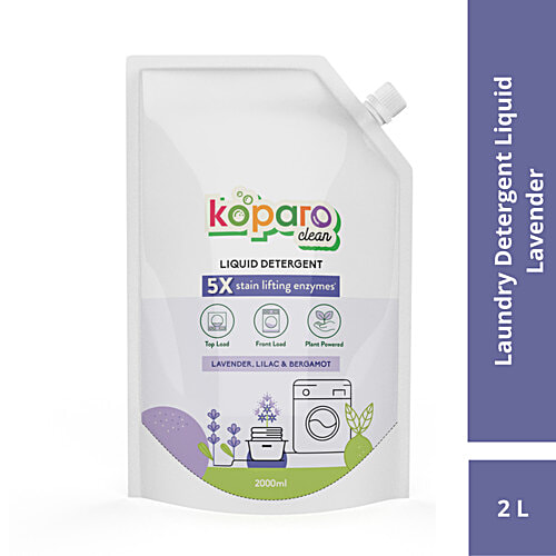 Koparo Clean Laundry Liquid Detergent, Lavender Fragrance, Top Load & Front Load Machine, 2 L Pouch With Natural Surfactants & Bio Enzymes