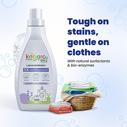 Koparo Clean Laundry Liquid Detergent, Lavender Fragrance, Top Load & Front Load Machine, 900 ml Bottle With Natural Surfactants & Bio Enzymes