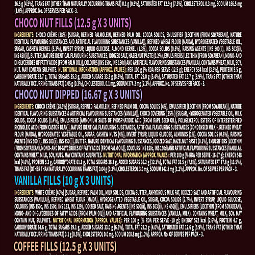 Sunfeast Dark Fantasy Fills Cookies Collection, 192.5 g Choco Fills, Choco Nut Dipped, Vanilla Fills, Choco Nut Fills, Coffee Fills