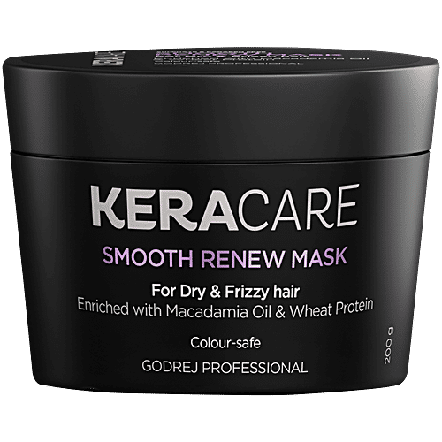 Godrej Professional Keracare Smooth Renew Mask For Dry & Frizz Hair, 200 g Jar Enriched With Macadamia Oil & Wheat Protein, Colour Safe