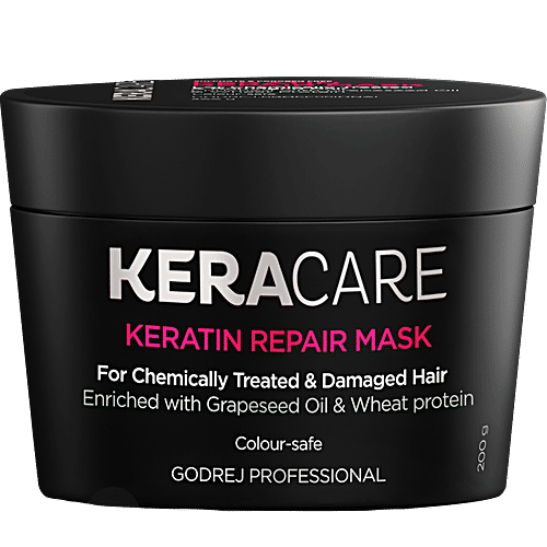 Godrej Professional Keracare Keratin Repair Mask For Chemically Treated Hair - Enriched With Grapeseed Oil & Wheat Protein, 200 g Jar 