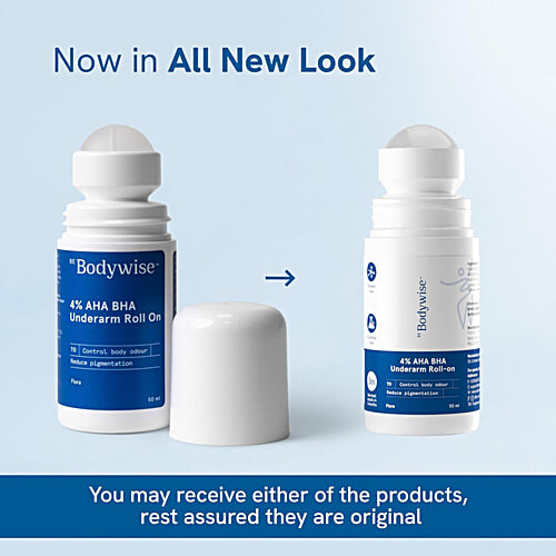Bodywise 4% AHA BHA Underarm Roll On To Reduce Body Odour & Reduce Pigmentation - Flora, 50 ml  Sulphate Free, Paraben Free