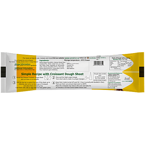 UNROLL All Butter Whole Wheat Croissants Dough Sheets, 320 g Pouch