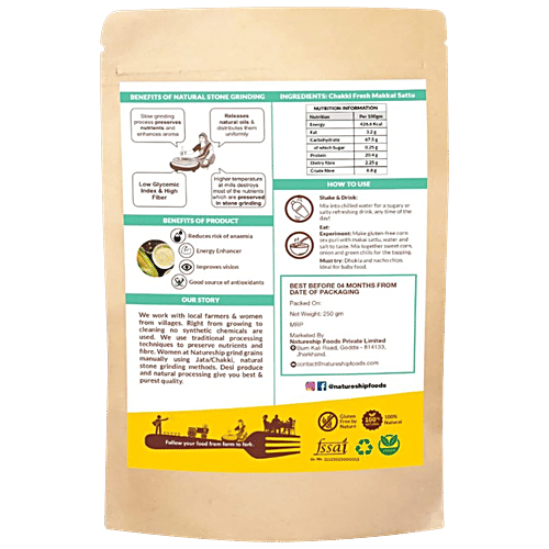 Natureship Foods Desi Corn Makai Sattu/Instant Sattu Drink - Roasted & Stone Ground By Hand, 250 g Pouch Energy Booster, Iron Rich, Mineral Rich, Daily Dose of Protein, Iron & anti-oxidants