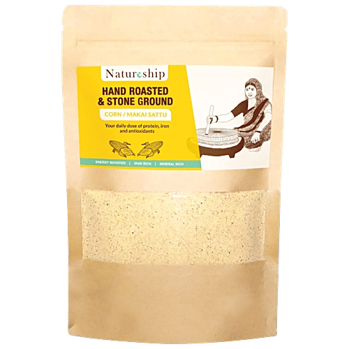 Natureship Foods Desi Corn Makai Sattu/Instant Sattu Drink - Roasted & Stone Ground By Hand, 250 g Pouch Energy Booster, Iron Rich, Mineral Rich, Daily Dose of Protein, Iron & anti-oxidants