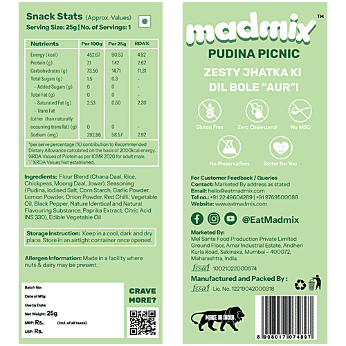 Madmix Jowar Bhujia - Pudina Picnic, 25 g Pouch 