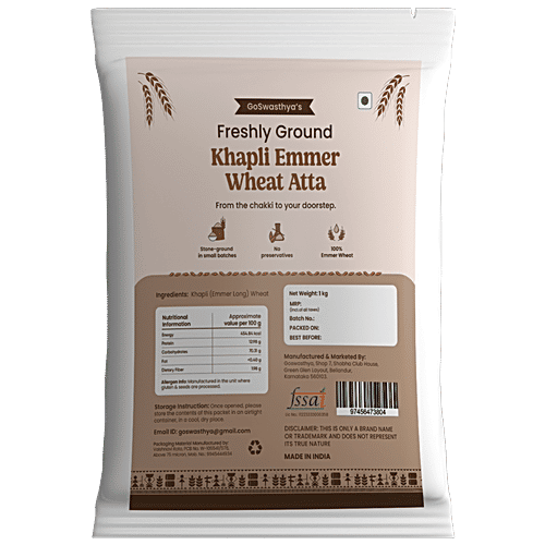 GoSwasthya's Whole Emmer/Khapli Wheat Grain, 1 kg Pouch Stone Ground, No Preservatives