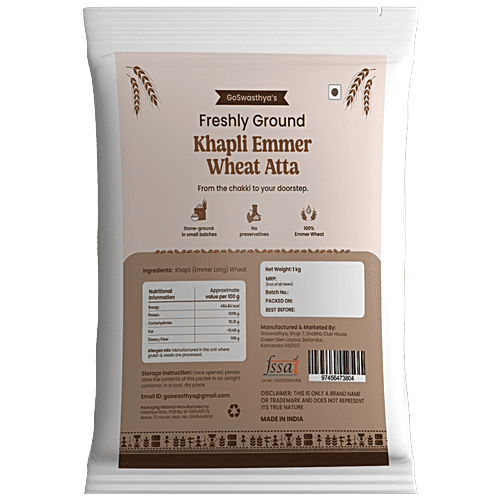 GoSwasthya's Whole Emmer/Khapli Wheat Grain, 1 kg Pouch Stone Ground, No Preservatives