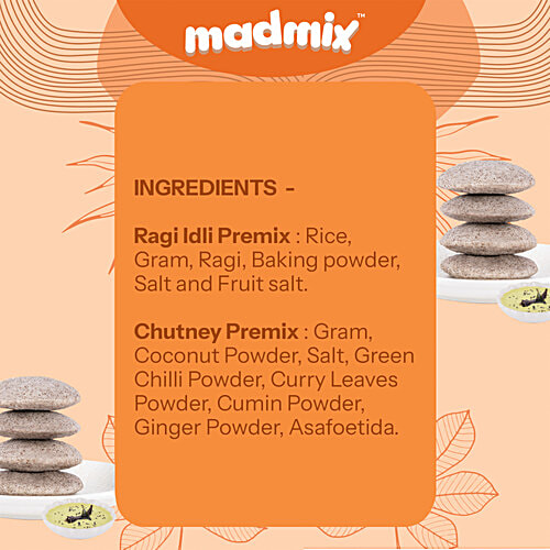 Madmix Fibre Rich Ragi Instant Idli Premix - With Free Chutney, 270 g Carton