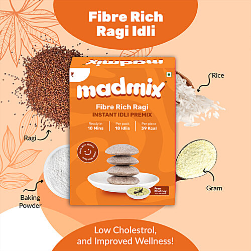 Madmix Fibre Rich Ragi Instant Idli Premix - With Free Chutney, 270 g Carton