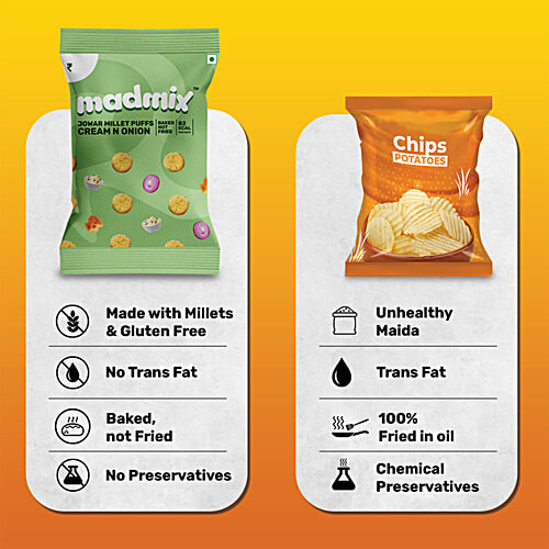 Madmix Jowar Millet Puffs - Cream & Onion, 20 g Pouch