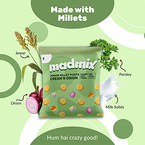 Madmix Jowar Millet Puffs - Cream & Onion, 20 g Pouch