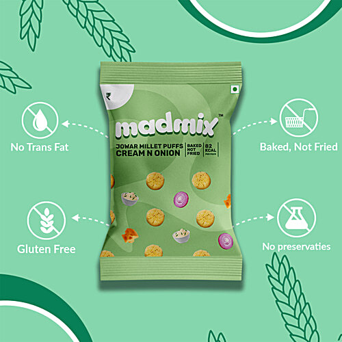 Madmix Jowar Millet Puffs - Cream & Onion, 20 g Pouch