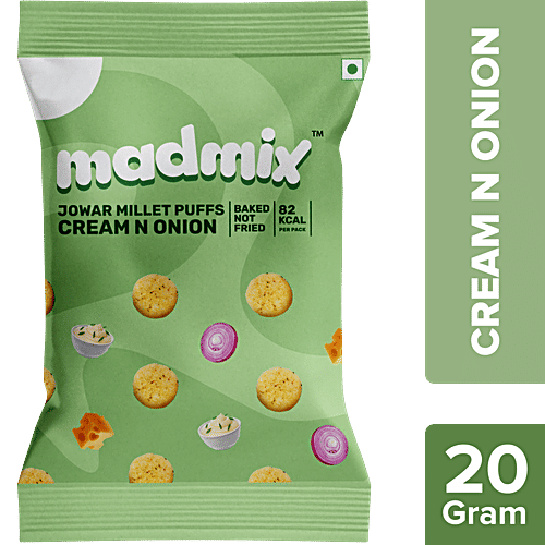 Madmix Jowar Millet Puffs - Cream & Onion, 20 g Pouch