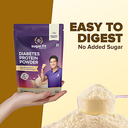 Sugar.Fit Vanilla Flavour Active Diabetes Plant Protein Powder, 350 g Carton Easy To Digest, No Added Sugar, Helps Manage Sugar Levels & Weight