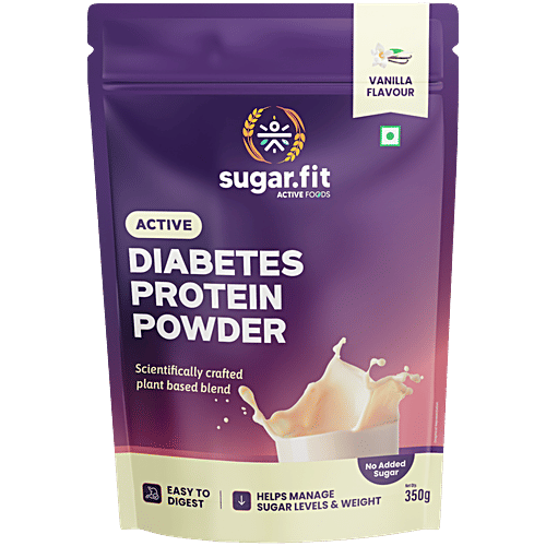 Sugar.Fit Vanilla Flavour Active Diabetes Plant Protein Powder, 350 g Carton Easy To Digest, No Added Sugar, Helps Manage Sugar Levels & Weight