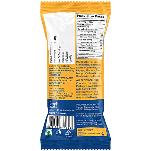 Farmley Snack Mix - Tropical Savoury, Assorted Dry Fruits, 20 g Pouch 