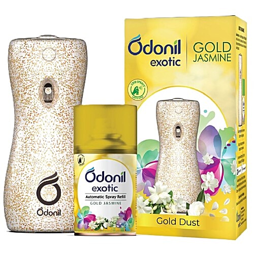 Odonil Exotic Automatic Spray - Gold Jasmine, 2x Long Lasting, 225 ml (Machine + 1 Refill) 2200 Sprays Guaranteed, Lasts up to 60 days