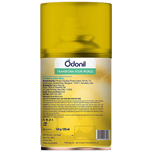 Odonil Exotic Automatic Spray Refill - Gold Jasmine, 2x Long Lasting, Fits all Machines, 225 ml Carton 2200 Sprays Guaranteed, Lasts upto 60 days