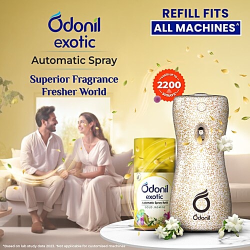 Odonil Exotic Automatic Spray Refill - Gold Jasmine, 2x Long Lasting, Fits all Machines, 225 ml Carton 2200 Sprays Guaranteed, Lasts upto 60 days