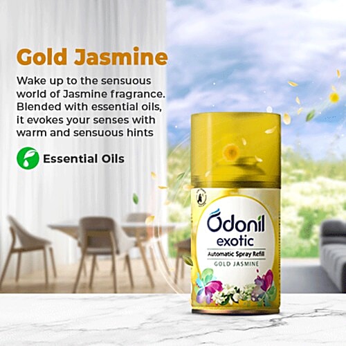 Odonil Exotic Automatic Spray Refill - Gold Jasmine, 2x Long Lasting, Fits all Machines, 225 ml Carton 2200 Sprays Guaranteed, Lasts upto 60 days