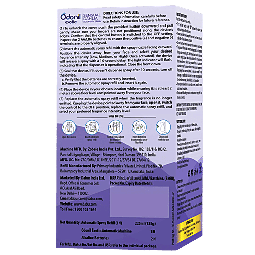 Odonil  Exotic Automatic Spray -  Sensual Dahlia, 2x Long Lasting, 225 ml (Machine + 1 Refill) 2200 Sprays Guaranteed. Lasts Up To 60 days