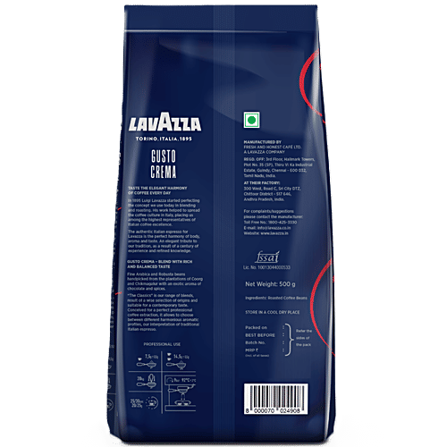 Lavazza Gusto Crema Coffee Beans, 500 g Medium Dark Roast