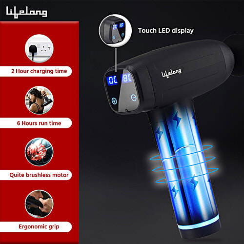 Lifelong Full Body Gun Massager With 6 Heads & Premium Bag - 30 Intensity Levels, Touch LED Display, 1 Unit  