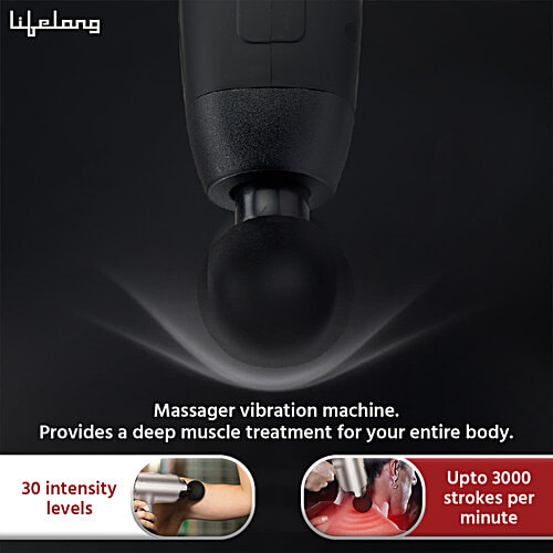 Lifelong Full Body Gun Massager With 6 Heads & Premium Bag - 30 Intensity Levels, Touch LED Display, 1 Unit  