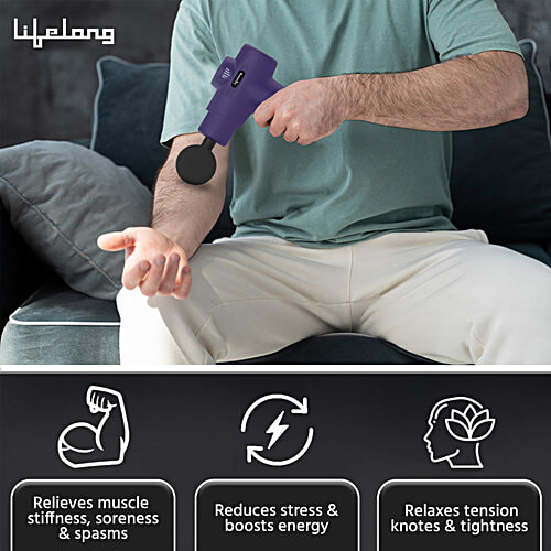 Lifelong Full Body Gun Massager With 6 Heads & Speed Settings - 1200 mAh, Dark Blue, 1 Unit  