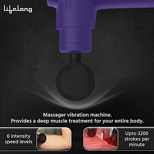 Lifelong Full Body Gun Massager With 6 Heads & Speed Settings - 1200 mAh, Dark Blue, 1 Unit  