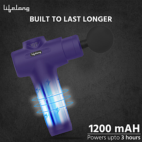 Lifelong Full Body Gun Massager With 6 Heads & Speed Settings - 1200 mAh, Dark Blue, 1 Unit  