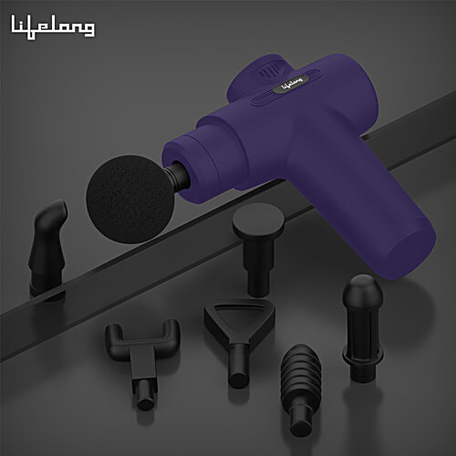 Lifelong Full Body Gun Massager With 6 Heads & Speed Settings - 1200 mAh, Dark Blue, 1 Unit  