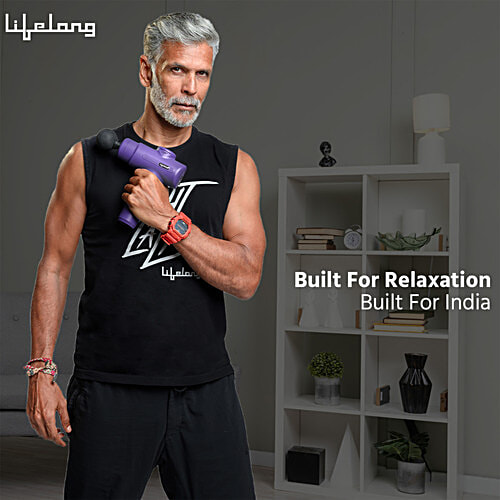 Lifelong Full Body Gun Massager With 6 Heads & Speed Settings - 1200 mAh, Dark Blue, 1 Unit  