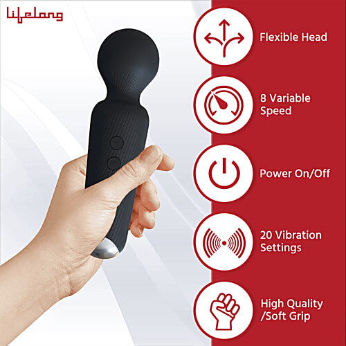 Lifelong Rechargeable Wireless Body Massager - 20 Vibration Modes, 8 Speeds, Black, 1 Unit  Water Resistant