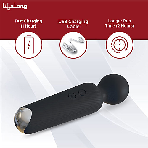 Lifelong Rechargeable Wireless Body Massager - 20 Vibration Modes, 8 Speeds, Black, 1 Unit  Water Resistant