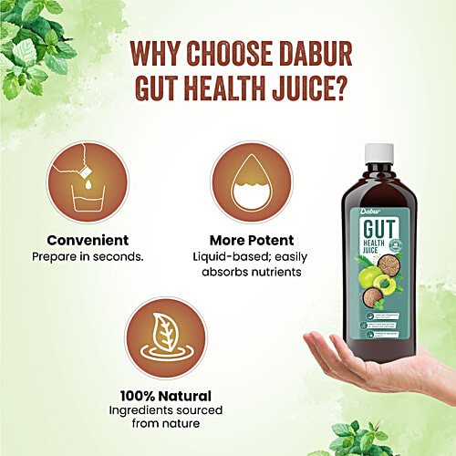 Dabur Gut Health Juice - Natural & Ayurvedic, All In One Digestive-Care Solution, 1 L Bottle Improves Gut Health, No Artificial Colours, Flavours & Sugars