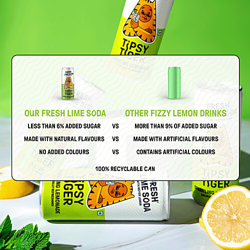 Tipsy Tiger Fresh Lime Soda - Lemonade, 250 ml Tin