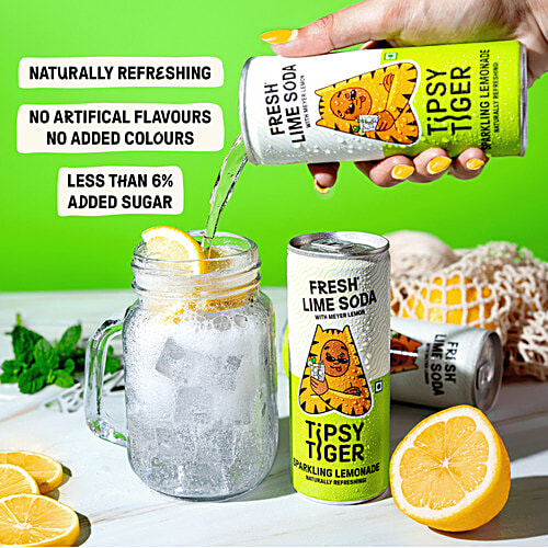 Tipsy Tiger Fresh Lime Soda - Lemonade, 250 ml Tin