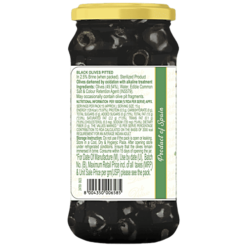 Pastazara Black Olives Pitted, 450 g Bottle