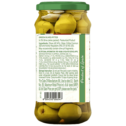 Pastazara Green Olives Pitted, 450 g Bottle 